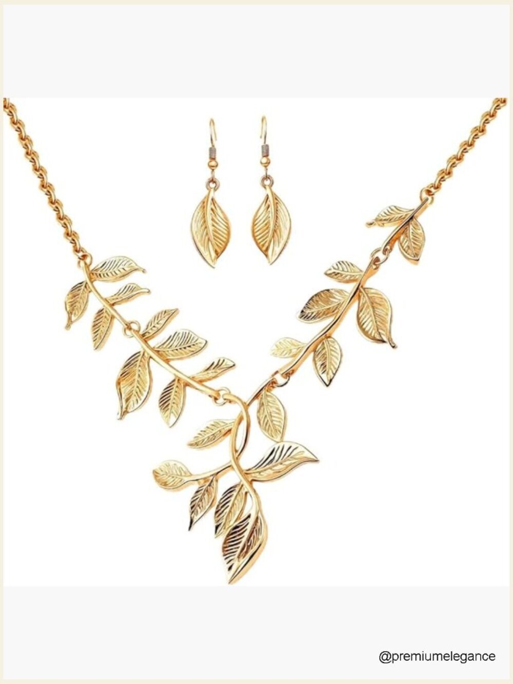 Gold Leaf Jewelry Set - Necklace & Earrings - 22 Inch Stainless Steel